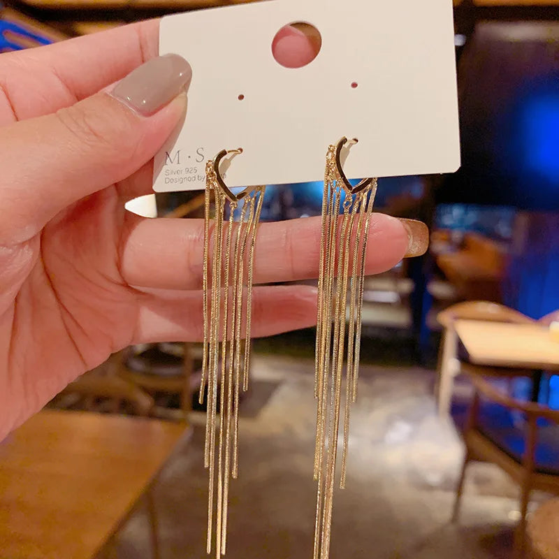 925 Silver Needle Korean Fashion Long Chain Tassel Earrings For Women Metal Earing Jewelry 2026 Trending Women's Drop Earrings