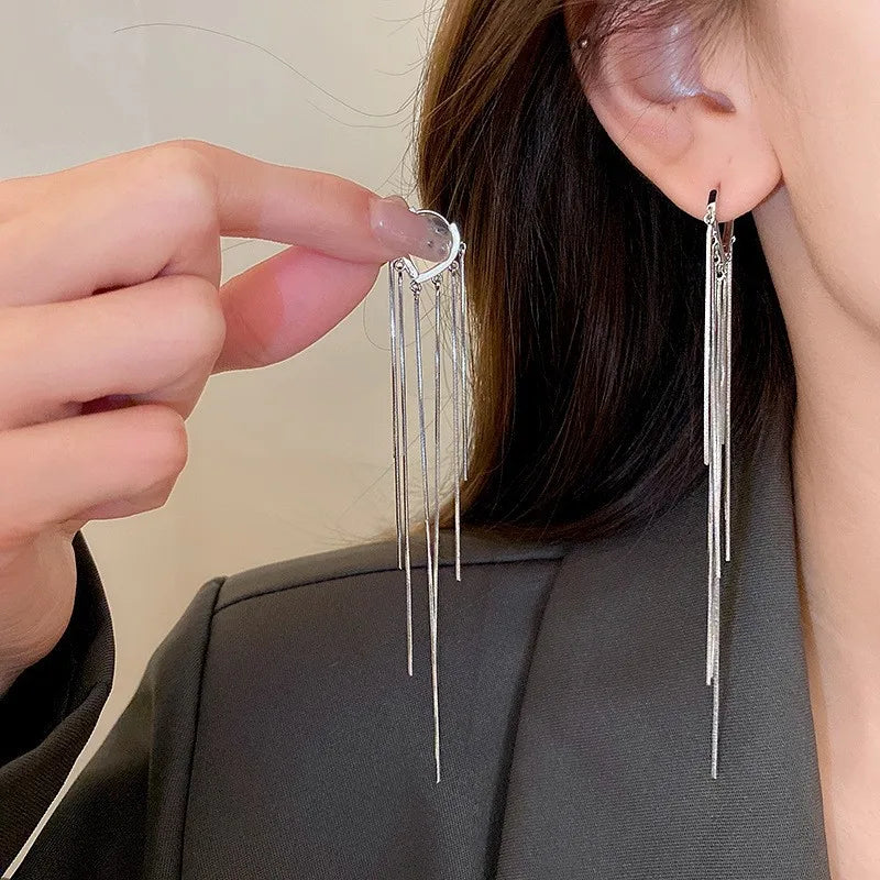 925 Silver Needle Korean Fashion Long Chain Tassel Earrings For Women Metal Earing Jewelry 2026 Trending Women's Drop Earrings