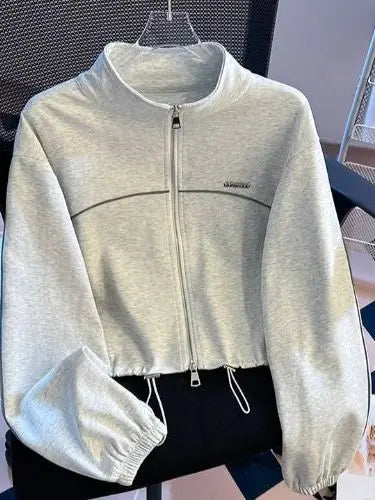 American Sle ort Zipper Hoodie Jaet Women Early Autumn Stand Collar Long Sve Double Headed Zipper Open Cardigan Eleg...