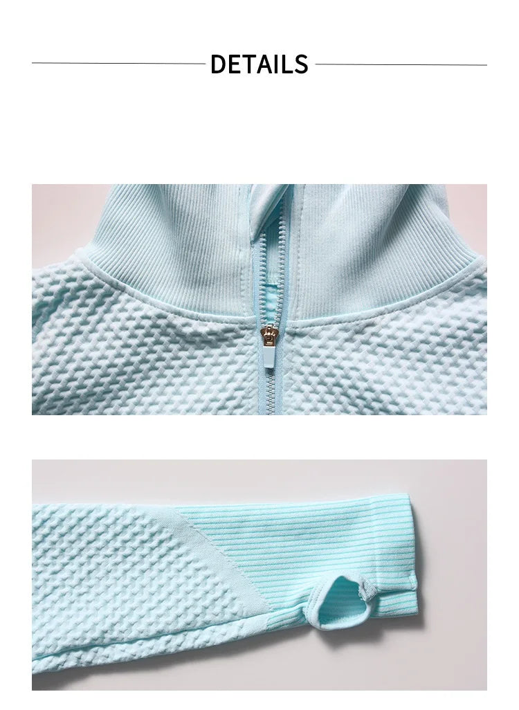 2/3pcs Woman Fitness Sports Yoga Set  Long Sleeves Zipper Jacket Cross Back Bra High Waisted GYM Stretch Leggings Workout Sets