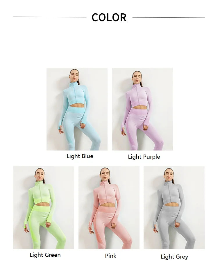 2/3pcs Woman Fitness Sports Yoga Set  Long Sleeves Zipper Jacket Cross Back Bra High Waisted GYM Stretch Leggings Workout Sets