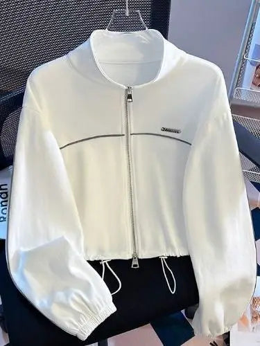 American Sle ort Zipper Hoodie Jaet Women Early Autumn Stand Collar Long Sve Double Headed Zipper Open Cardigan Eleg...