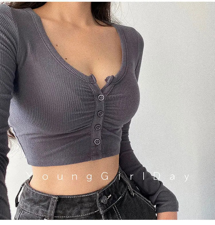 Sexy Hot Girl Tie Dye Long Sleeve T-Shirt Ultra Short Tight Inner Wear Base Shirt Jazz Dancing Black Top Women's Cotton Tee