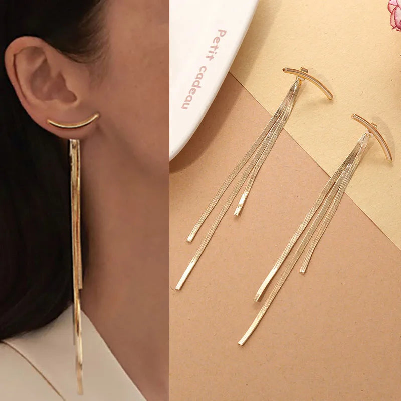 925 Silver Needle Korean Fashion Long Chain Tassel Earrings For Women Metal Earing Jewelry 2026 Trending Women's Drop Earrings