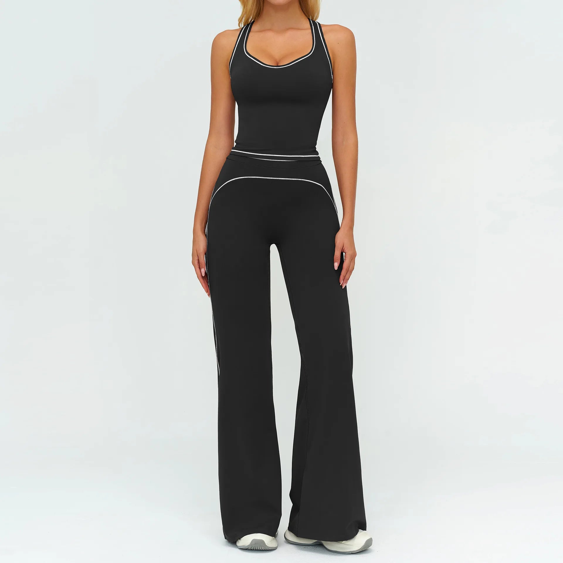 2PCS Yoga Set Gym Fitness Suits Outdoor Sports Outfits Women Tracksuit Sportswear Workout Long Sleeved Flared Pants Gym Clothes