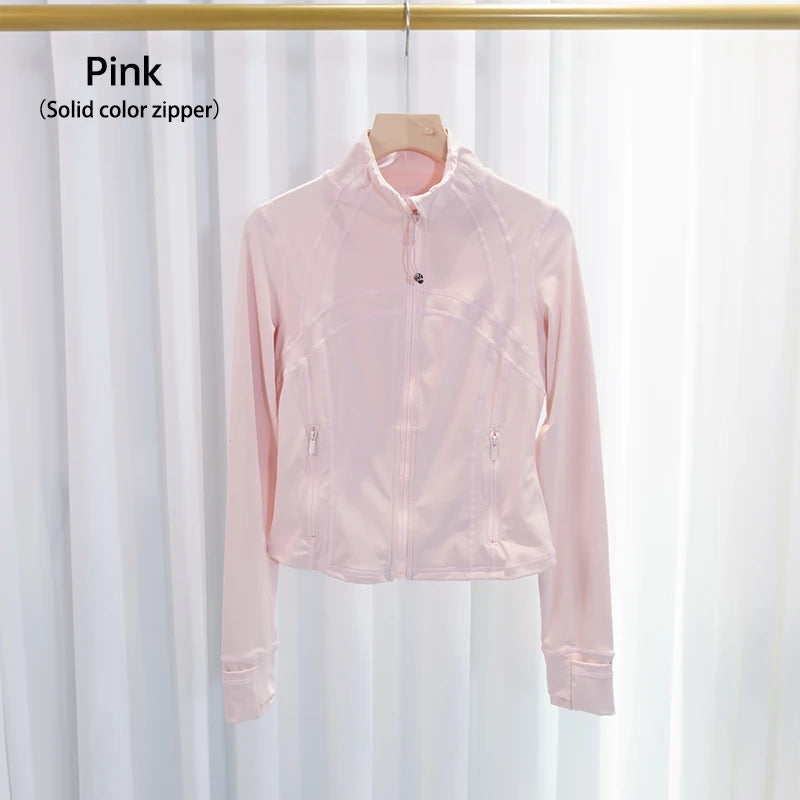 LULU FLORA Women's Yoga Short Sports Jacket with Gold Zipper - Slim Fit Gym Workout Jacket