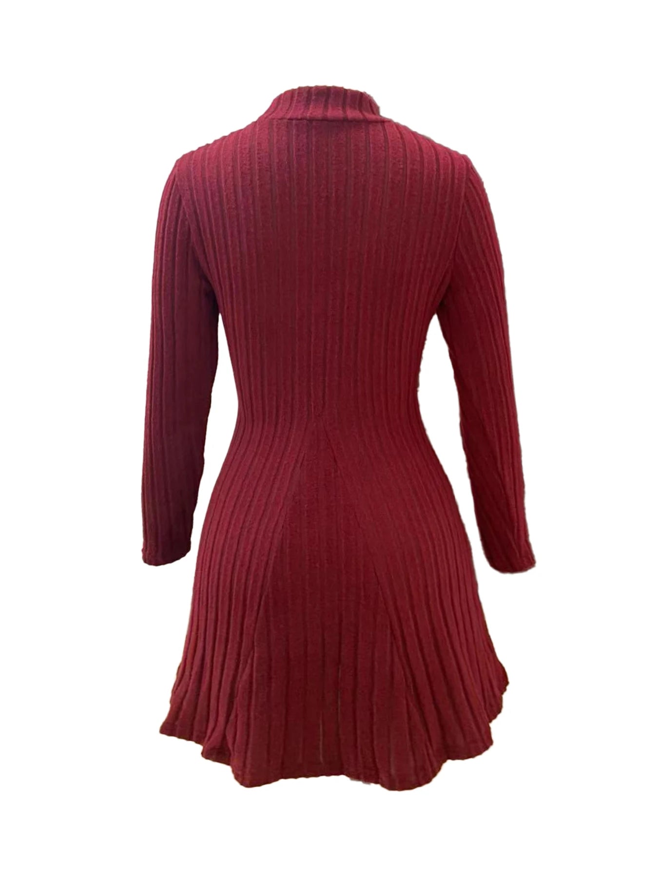 Women's slim fit half high collar waist cinched A-line skirt long sleeved pit stripe dress