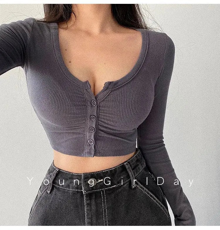 Sexy Hot Girl Tie Dye Long Sleeve T-Shirt Ultra Short Tight Inner Wear Base Shirt Jazz Dancing Black Top Women's Cotton Tee