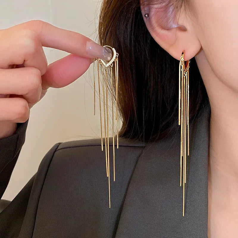 925 Silver Needle Korean Fashion Long Chain Tassel Earrings For Women Metal Earing Jewelry 2026 Trending Women's Drop Earrings