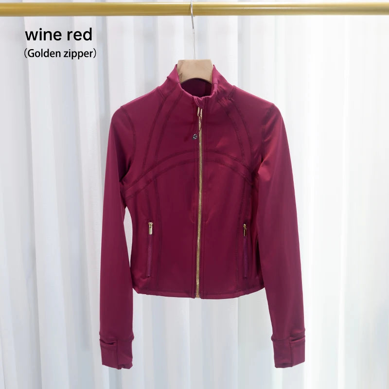 LULU FLORA Women's Yoga Short Sports Jacket with Gold Zipper - Slim Fit Gym Workout Jacket