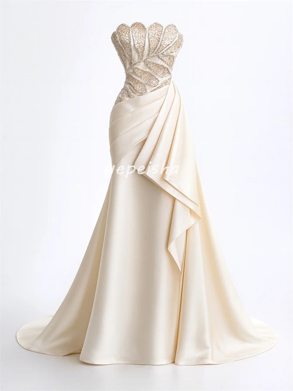 Customized Intricate Matching Pleat Ruched Draped Mermaid Sequined Mermaid Strapless Long Dresses Evening Dresses High Quality