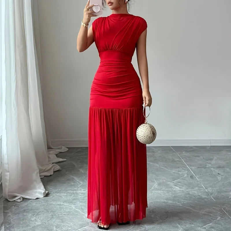 Dresses for Women Fashion Sleeveless Ship Leader Slim Women Dress Elegant Red Folds Dress Women Vestidos De Verano Mujer Q1846