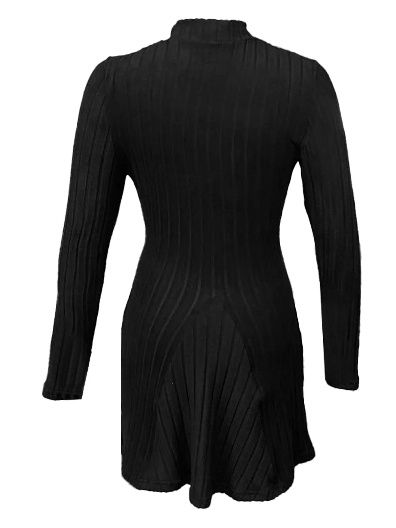 Women's slim fit half high collar waist cinched A-line skirt long sleeved pit stripe dress