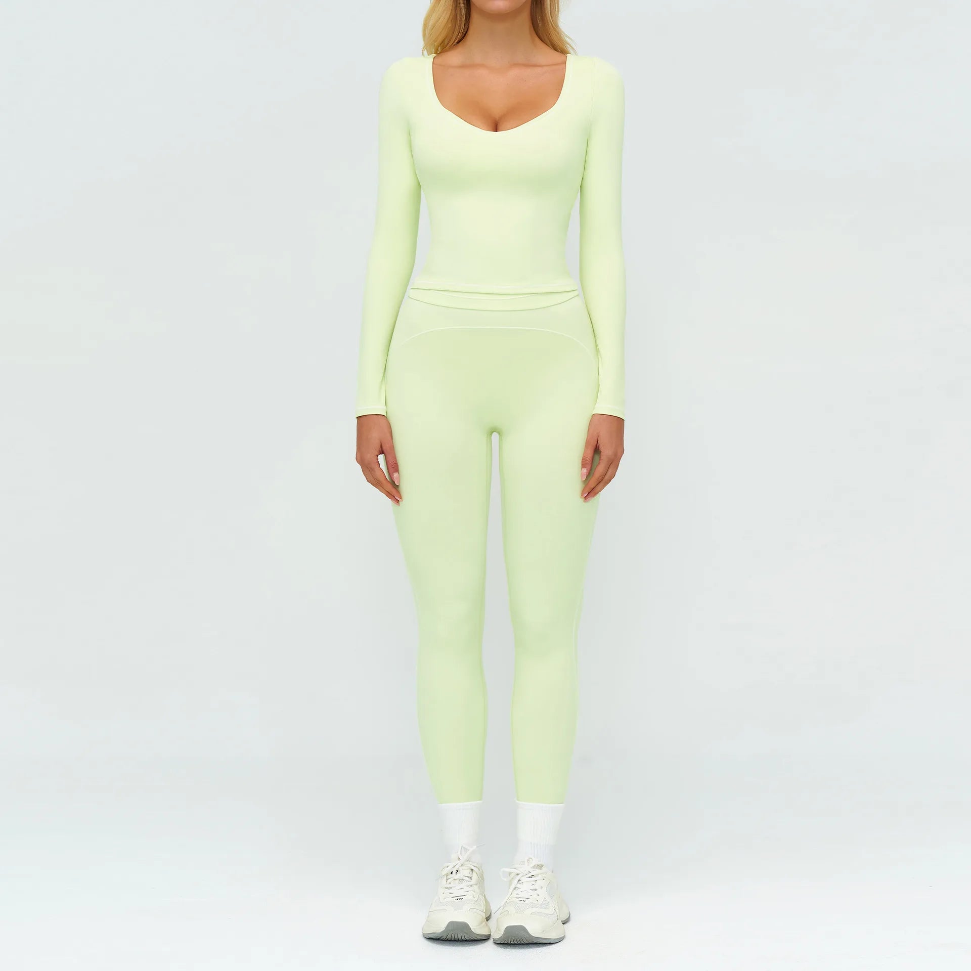 2PCS Yoga Set Gym Fitness Suits Outdoor Sports Outfits Women Tracksuit Sportswear Workout Long Sleeved Flared Pants Gym Clothes