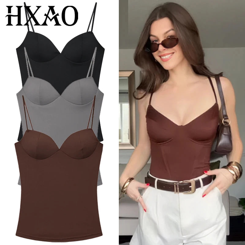 HXAO Burgundy Slip Top Women Summer Sexy Corset Tanks & Camis Fashion Sleeveless Backless Bra Top Chic Elegant Bustier Camisole