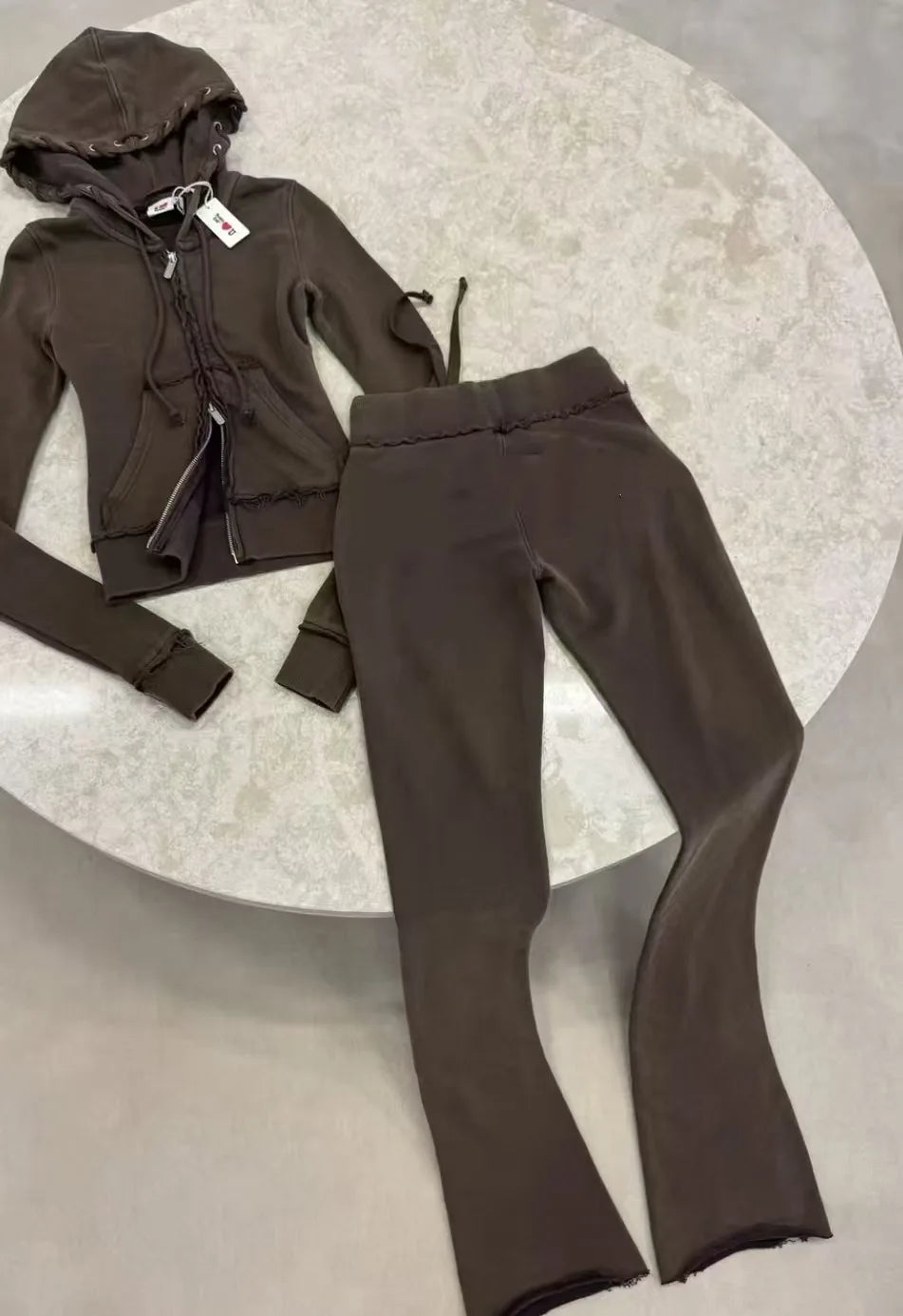 Autumn Winter Fashion Street Women Two-piece Casual Solid Color Zipper Cardigan Slim Hoodie With Bodybuilding Pants Sports Suit