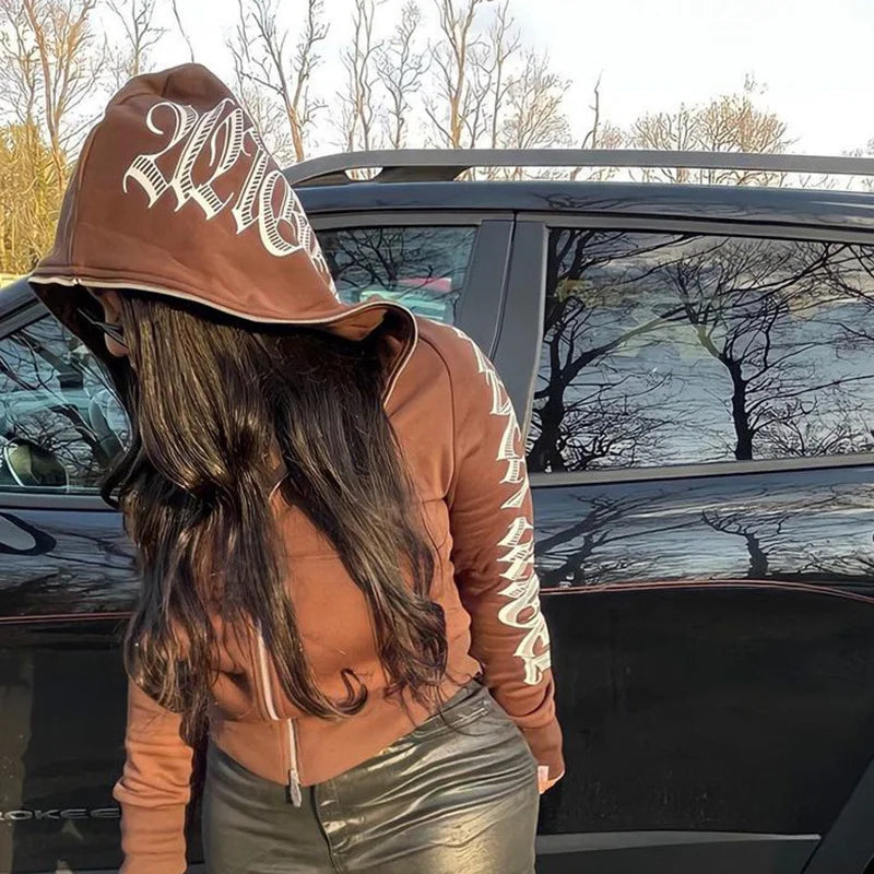 Europe and the United States Fashion Women's Autumn New Monochrome Monogrammed Kepeng Hoodie Long-sleeved Sweater