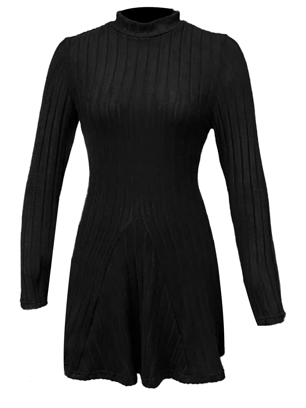 Women's slim fit half high collar waist cinched A-line skirt long sleeved pit stripe dress