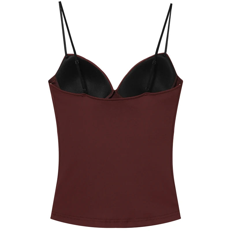 HXAO Burgundy Slip Top Women Summer Sexy Corset Tanks & Camis Fashion Sleeveless Backless Bra Top Chic Elegant Bustier Camisole
