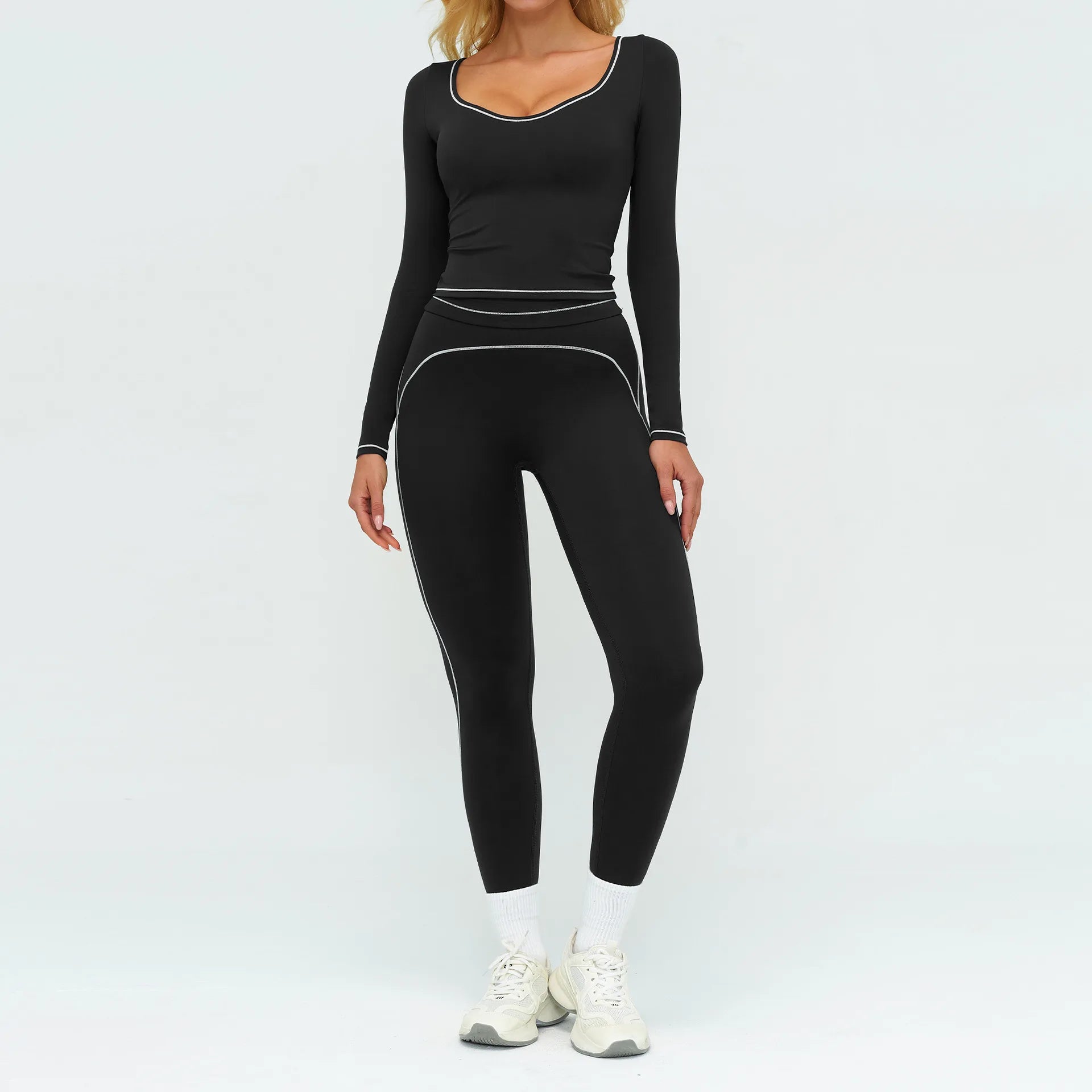 2PCS Yoga Set Gym Fitness Suits Outdoor Sports Outfits Women Tracksuit Sportswear Workout Long Sleeved Flared Pants Gym Clothes